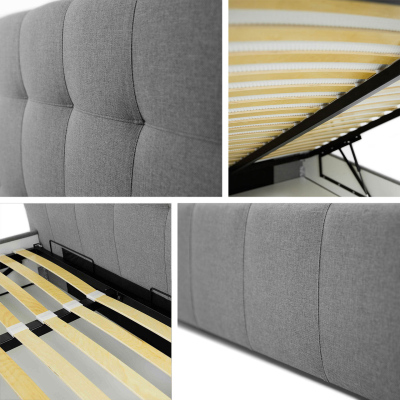 Franciaágy léces kerettel 140x200 MELDORF - szürke műbőr