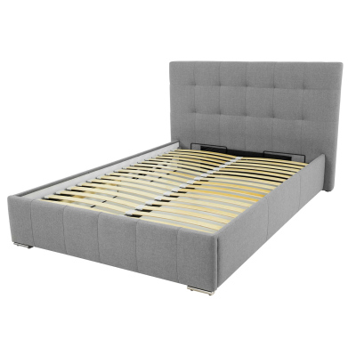 Franciaágy léces kerettel 140x200 MELDORF - szürke műbőr
