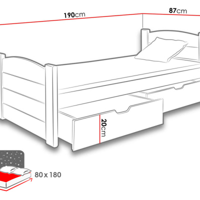 Egyszemélyes ágy 80x180 BRILON - éger