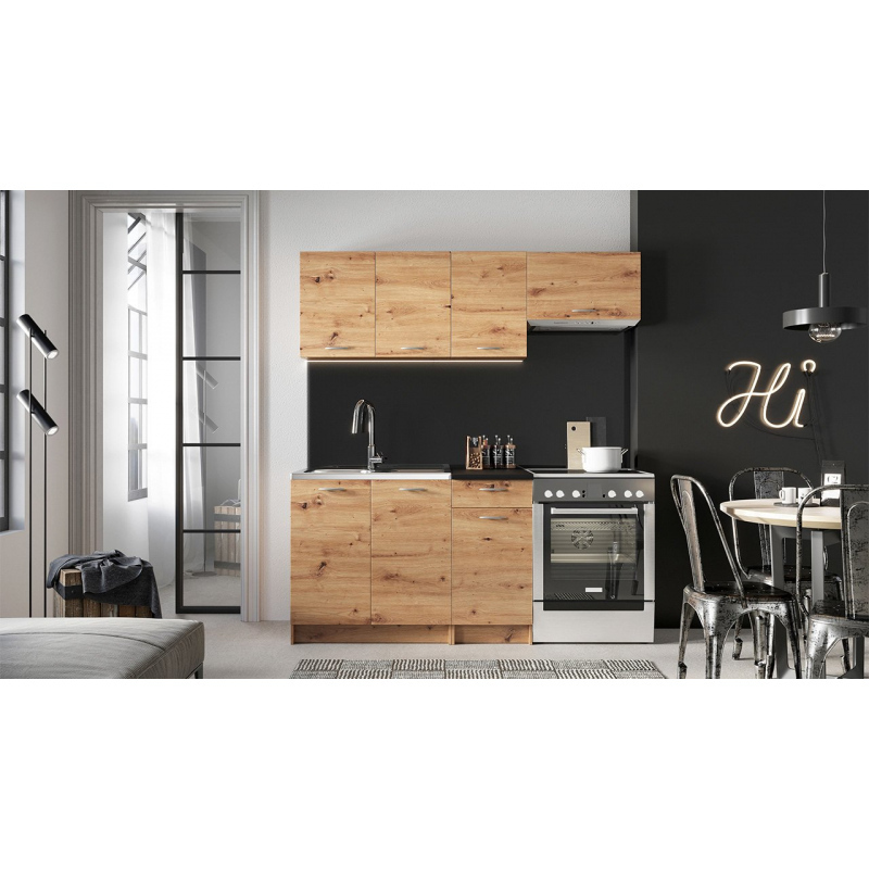 Konyhaszekrény LED világítással 120/180 cm MILLA - artisan tölgy / fekete