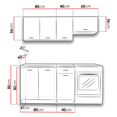 Konyhaszekrény LED világítással 120/180 cm MILLA - artisan tölgy / fekete