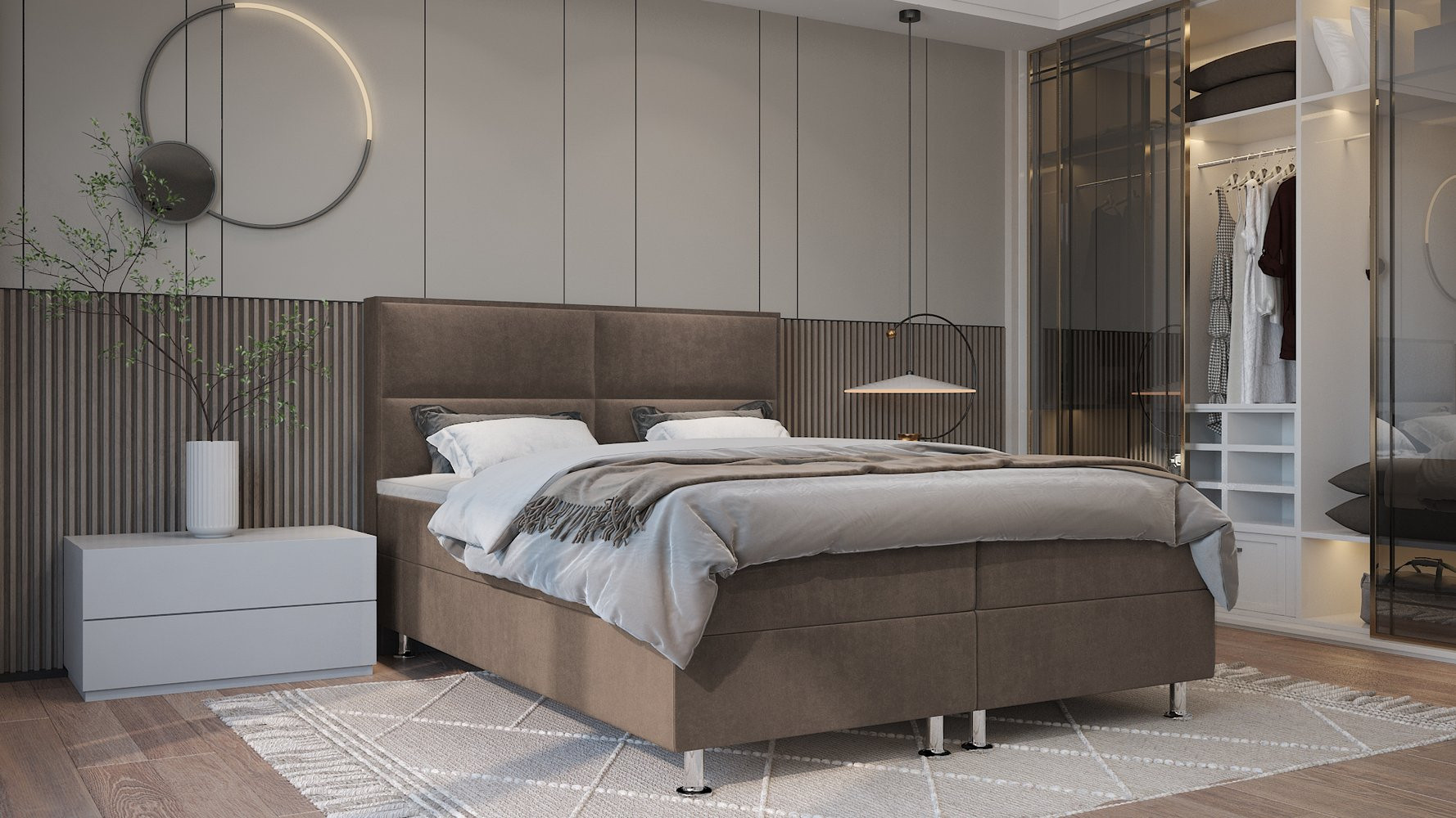 FIXIE boxspring ágy 160x200, barna