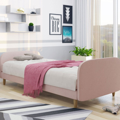 PELLO 3 egyszemélyes kárpitozott ágy fejtámlával 120x200 - rózsaszín