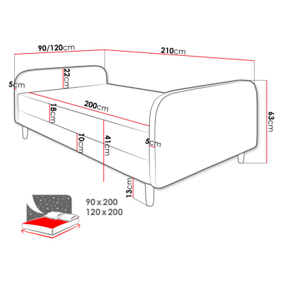 PELLO 3 egyszemélyes kárpitozott ágy fejtámlával 120x200 - szürke