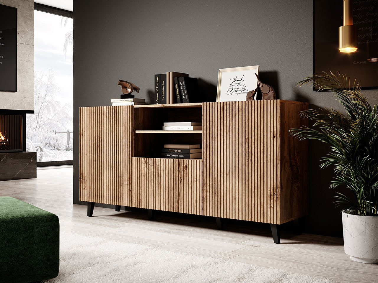 HAER 1 kombinált design komód - wotan tölgy / fekete