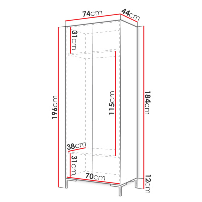 VANDET keskeny gardróbszekrény 74 cm - fekete