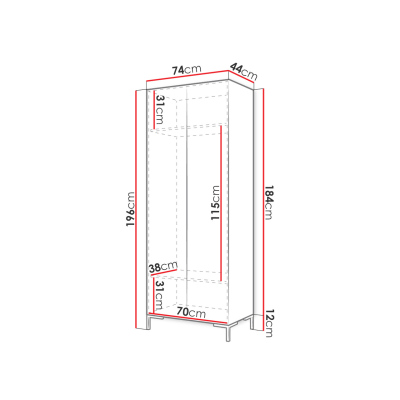 VANDET keskeny gardróbszekrény 74 cm - fekete