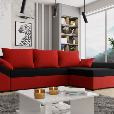 FREDERIK sarok ülőgarnitúra mindennapi alváshoz - piros / fekete