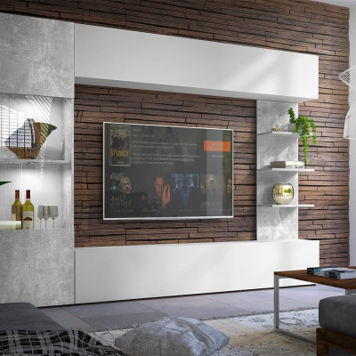 FORDE modern nappali szekrénysor LED világítással - beton / fehér
