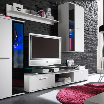 VOLDA modern nappali szekrénysor LED világítással - fehér