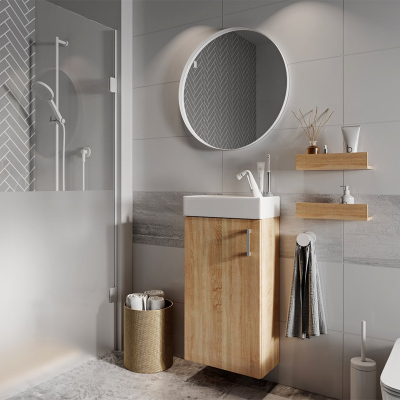 BISMARK fürdőszoba szekrény mosdóval - sonoma tölgy + INGYENES szifon