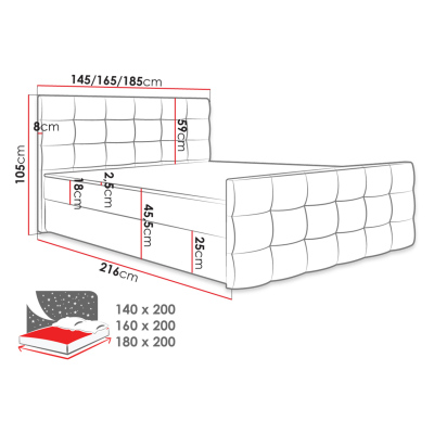 RANON 1 amerikai kárpitozott ágy 180x200 - fekete + INGYENES topper