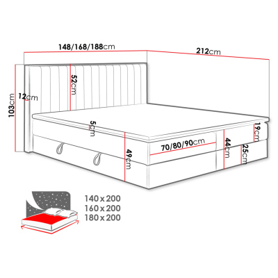  AGER 160x200 kontinentális ágy - bézs / arany tölgy + INGYENES topper