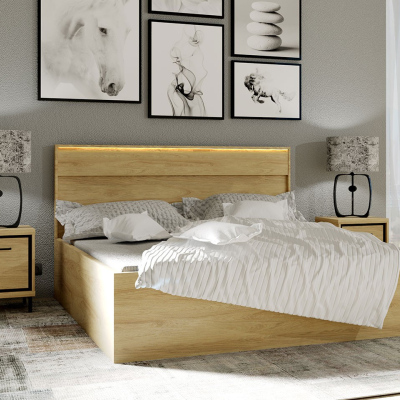 Hálószoba szett LED világítással és ággyal 160x200 SUCRE 2 - hikori dió / fekete lábak