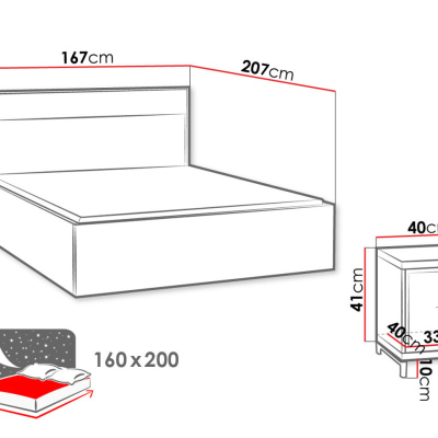 Hálószoba szett LED világítással és ággyal 160x200 SUCRE 2 - hikori dió / fekete lábak