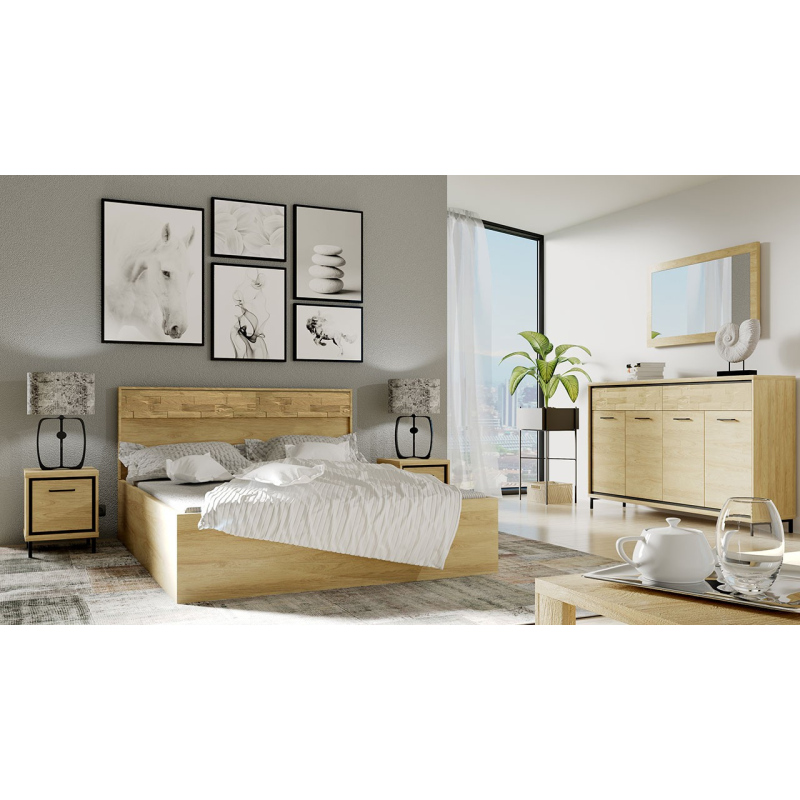 Hálószoba szett ággyal 160x200 SUCRE 1 - hikori dió / tölgy / fekete lábak