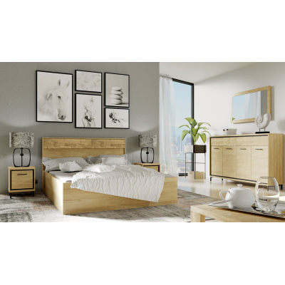 Hálószoba szett ággyal 160x200 SUCRE 1 - hikori dió / tölgy / fekete lábak