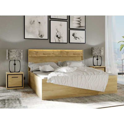 Hálószoba szett LED világítással és ággyal 160x200 SUCRE 2 - hikori dió / tölgy