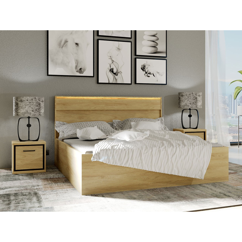 Hálószoba szett LED világítással és ággyal 160x200 SUCRE 2 - hikori diófa