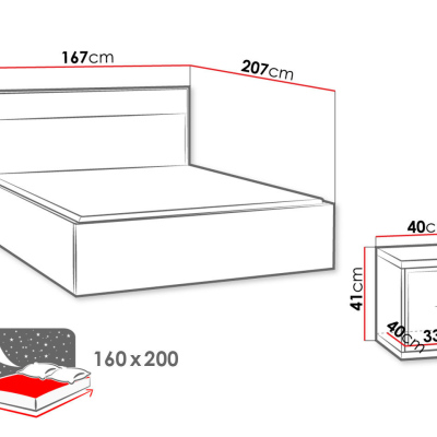 Hálószoba szett LED világítással és ággyal 160x200 SUCRE 2 - hikori dió / tölgy