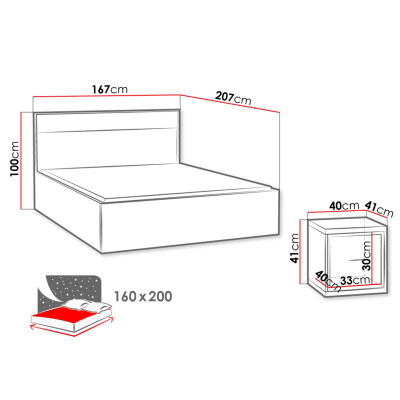 Hálószoba szett LED világítással és ággyal 160x200 SUCRE 2 - hikori dió / tölgy