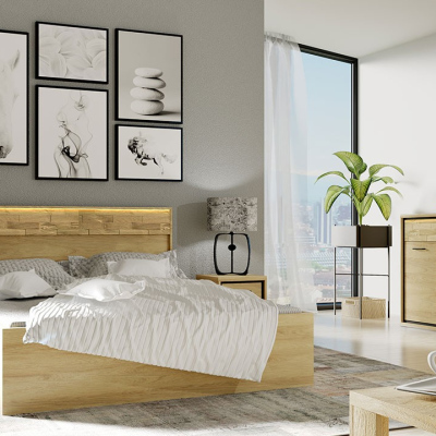 Hálószoba szett LED világítással és ággyal 160x200 SUCRE 1 - hikori dió / tölgy