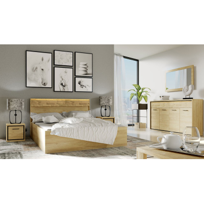 Hálószoba szett LED világítással és ággyal 160x200 SUCRE 1 - hikori dió / tölgy