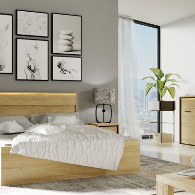 Hálószoba szett LED világítással és ággyal 160x200 SUCRE 1 - hikori diófa