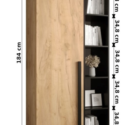 HARRISON gardrób polccal - szélesség 80 cm, aranytölgy, fekete