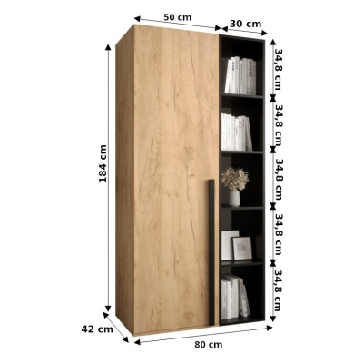 HARRISON szekrény polccal - 80 cm széles, fehér, fekete