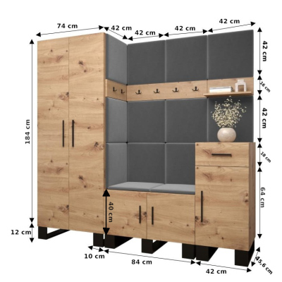 RUMIE 1 előszobagarnitúra - artisan tölgy, kék panelek