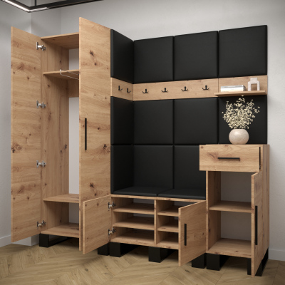 RUMIE 1 előszobagarnitúra - artisan tölgy, rózsaszín panelek