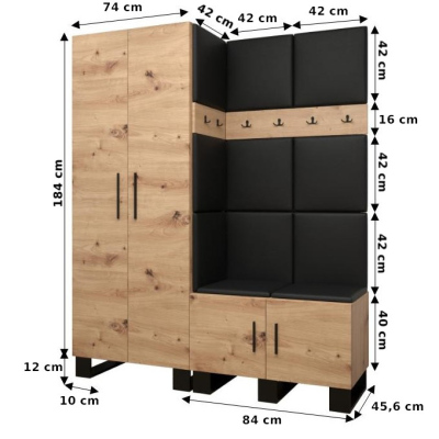 RUMIE 2 előszobagarnitúra - artisan tölgy, rózsaszín panelek