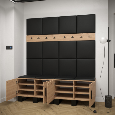 RUMIE 3 előszobagarnitúra - artisan tölgy, zöld panelek