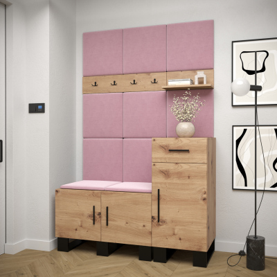 RUMIE 5 előszobagarnitúra - artisan tölgy, rózsaszín panelek