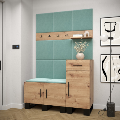 RUMIE 5 előszobagarnitúra - artisan tölgy, menta panelek