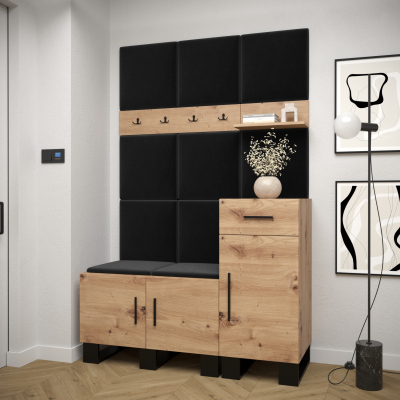 RUMIE 5 előszobagarnitúra - artisan tölgy, fekete panelek