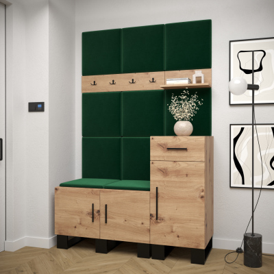 RUMIE 5 előszobagarnitúra - artisan tölgy, zöld panelek