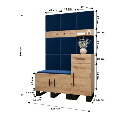 RUMIE 5 előszobagarnitúra - artisan tölgy, kék panelek