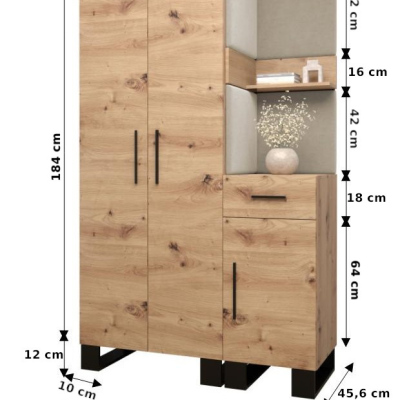 RUMIE 6 előszobagarnitúra - artisan tölgy, rózsaszín panelek