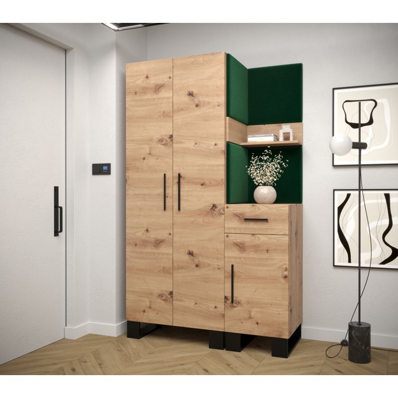 RUMIE 6 előszobagarnitúra - artisan tölgy, zöld panelek
