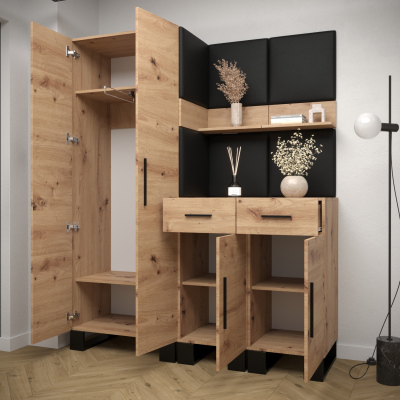 RUMIE 7 előszobagarnitúra - artisan tölgy, rózsaszín panelek