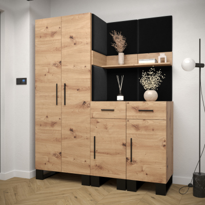 RUMIE 7 előszobagarnitúra - artisan tölgy, fekete panelek
