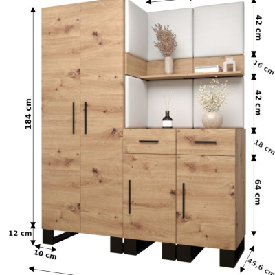 RUMIE 7 előszobagarnitúra - artisan tölgy, szürke panelek