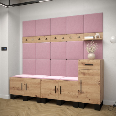 RUMIE 8 előszobagarnitúra - artisan tölgy, rózsaszín panelek