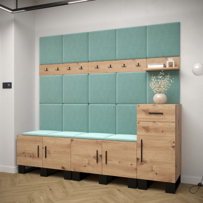 RUMIE 8 előszobagarnitúra - artisan tölgy, menta panelek