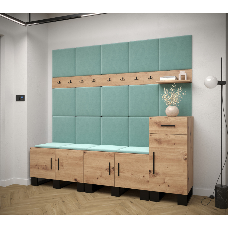 RUMIE 8 előszobagarnitúra - artisan tölgy, menta panelek