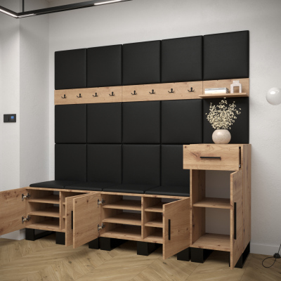 RUMIE 8 előszobagarnitúra - artisan tölgy, szürke panelek