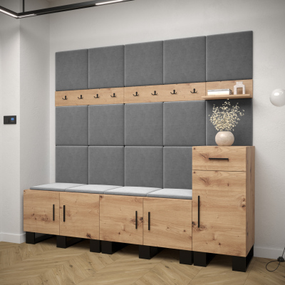 RUMIE 8 előszobagarnitúra - artisan tölgy, szürke panelek