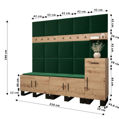 RUMIE 8 előszobagarnitúra - artisan tölgy, menta panelek